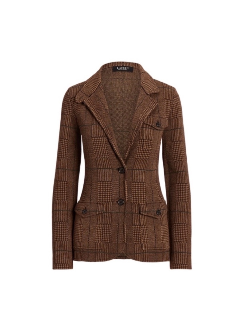 NWT Lauren Ralph Brown Plaid Wool Blend Blazer S